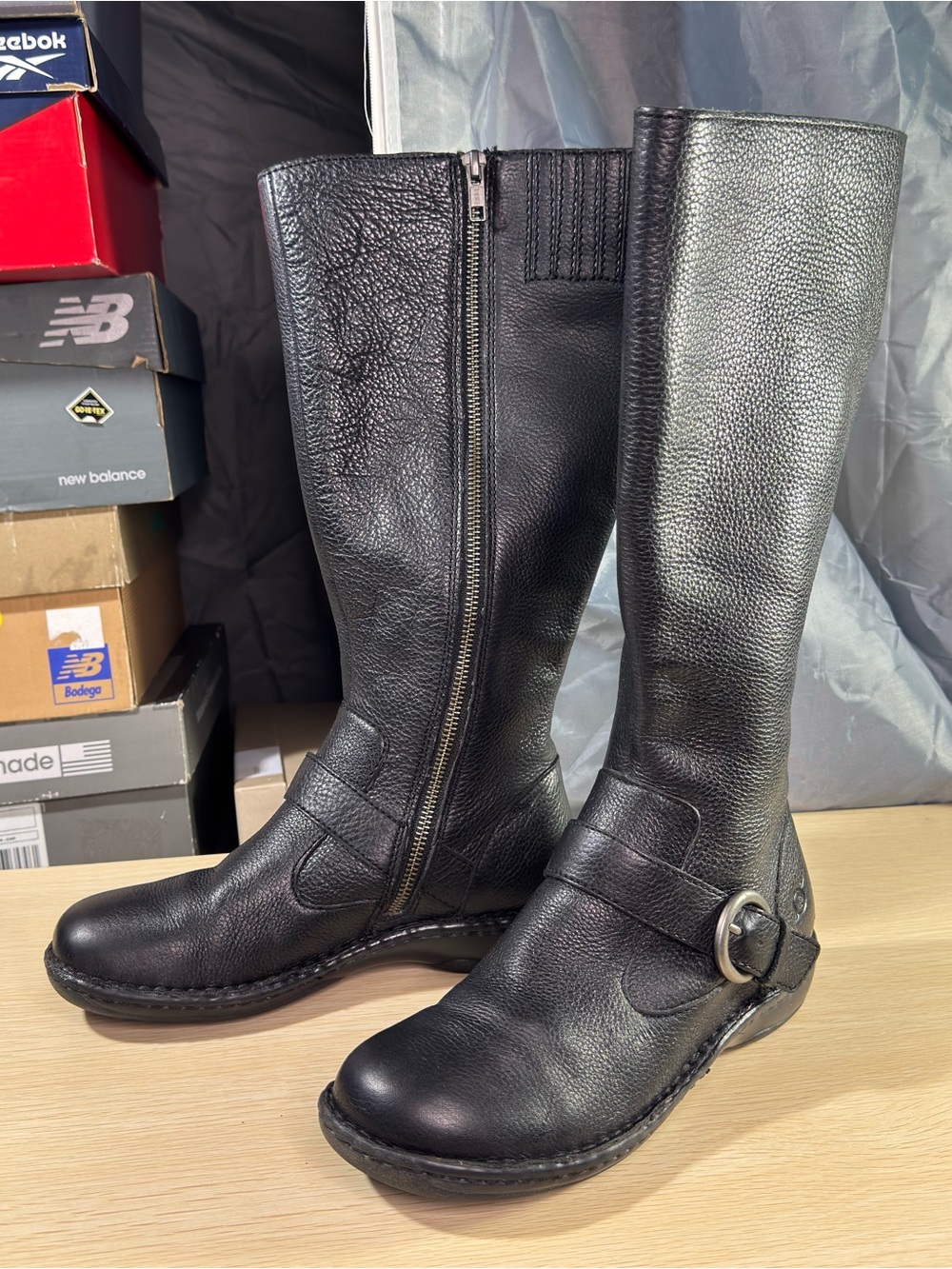 Born ‘Samantha’ Calf High Flat Riding Boot Black Pebbled Leather Women Size 7